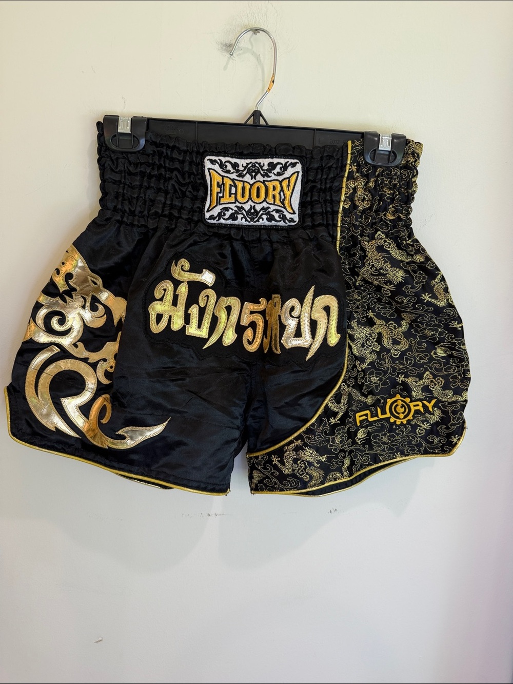 Muay Thai Black & Gold Shorts, Black Dragons: Boxing, Martial Arts Training - M